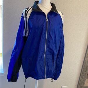 Adidas Men's Jacket Vintage Blue Medium Black White Stripe Windbreaker